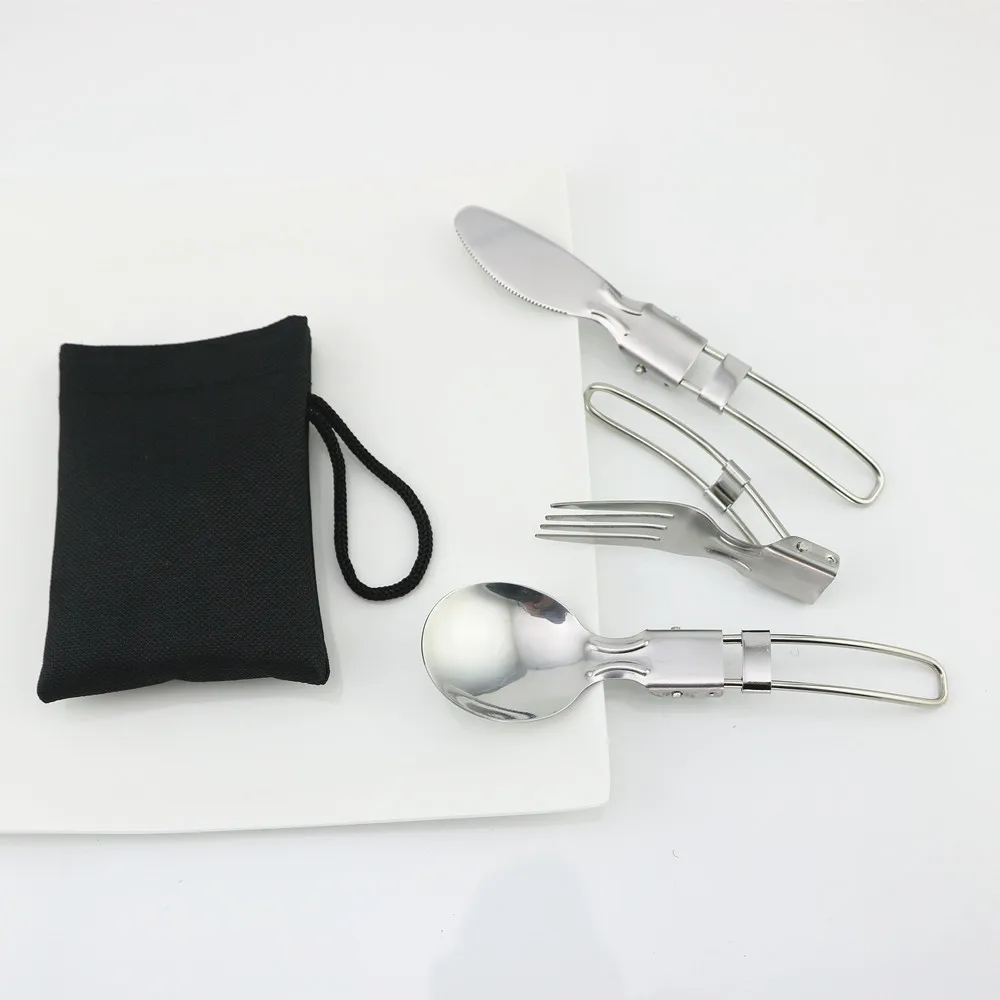 

Portable 3 In 1 Outdoor Camping Picnic Cutlery Set Stainless Steel Multifunction Folding Fork Scoop Knife Cutlery Food