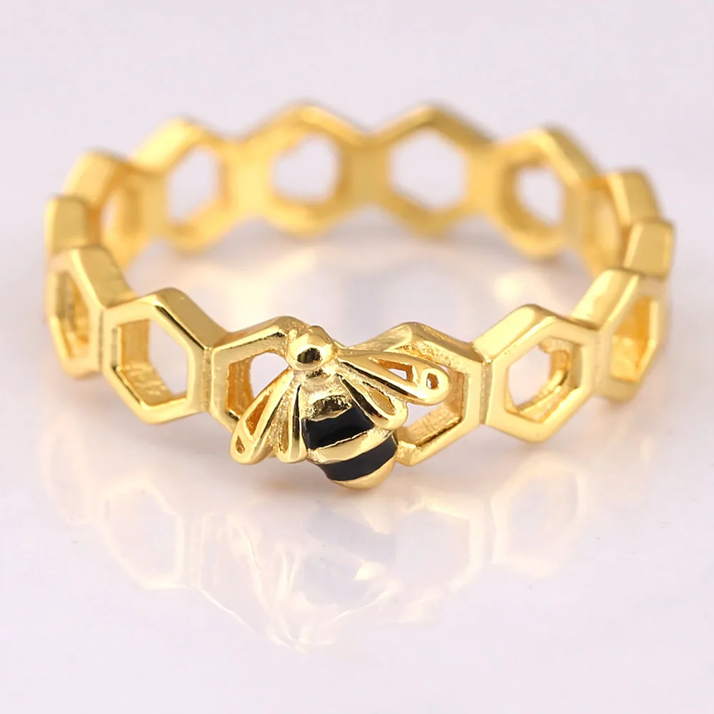 

Authentic 925 sterling Silver Limited Edition Honeybee fashion Ring Shine & Black Enamel Fit Eur oPean Jewelry