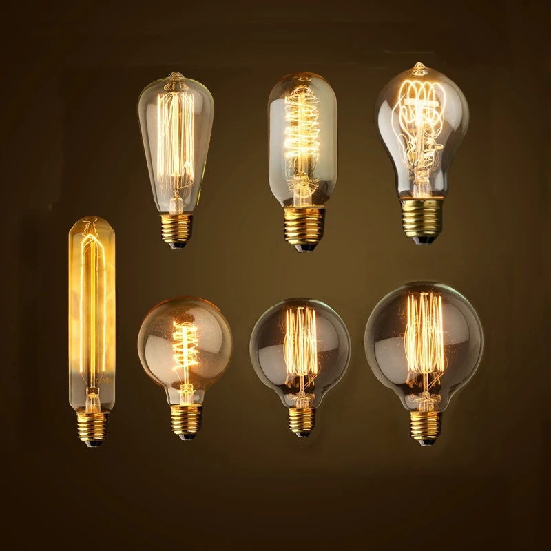 Винтаж Edison светильник лампочка E27 220v 40w Ретро Эдисон лампы ST64 T45 T100 T185 G80 G95 A19 нити