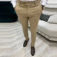 autumn new mens casual slim buttoned pencil pants mens spring mens casual pants fashion solid color business mens suit pants