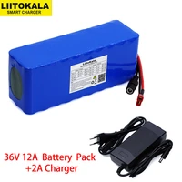 liitokala 36v 12ah 18650 lithium battery pack high power 12000mah motorcycle electric car bicycle scooter with bms 2a charger
