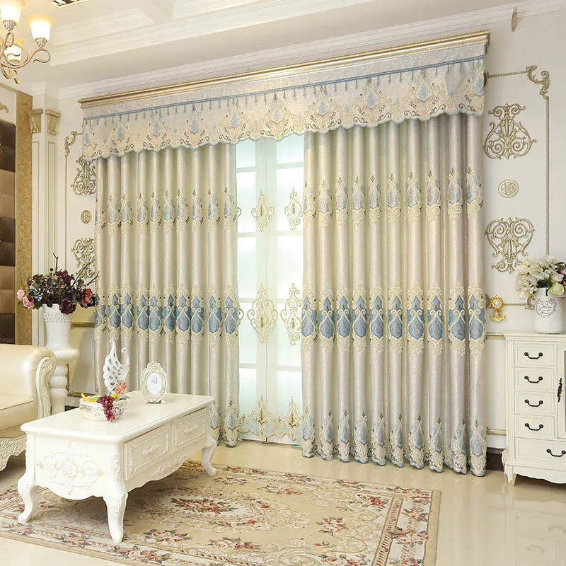 

European Embroidered Curtain Curtain for Living Dining Room Bedroom Crown Shading Embroidered Curtains Villa Balcony Bay Windows