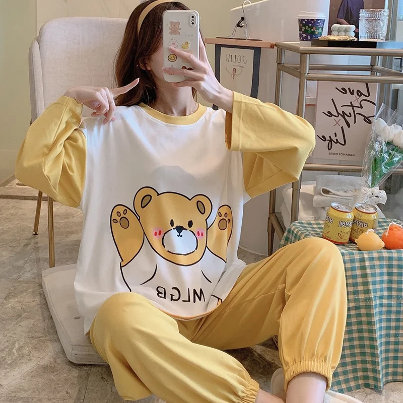 Plus Size XXXL Spring Nightgown Women Sleepwear Cartoon Pajama Set Loose Version Cotton Princess Style Pullover Pajamas
