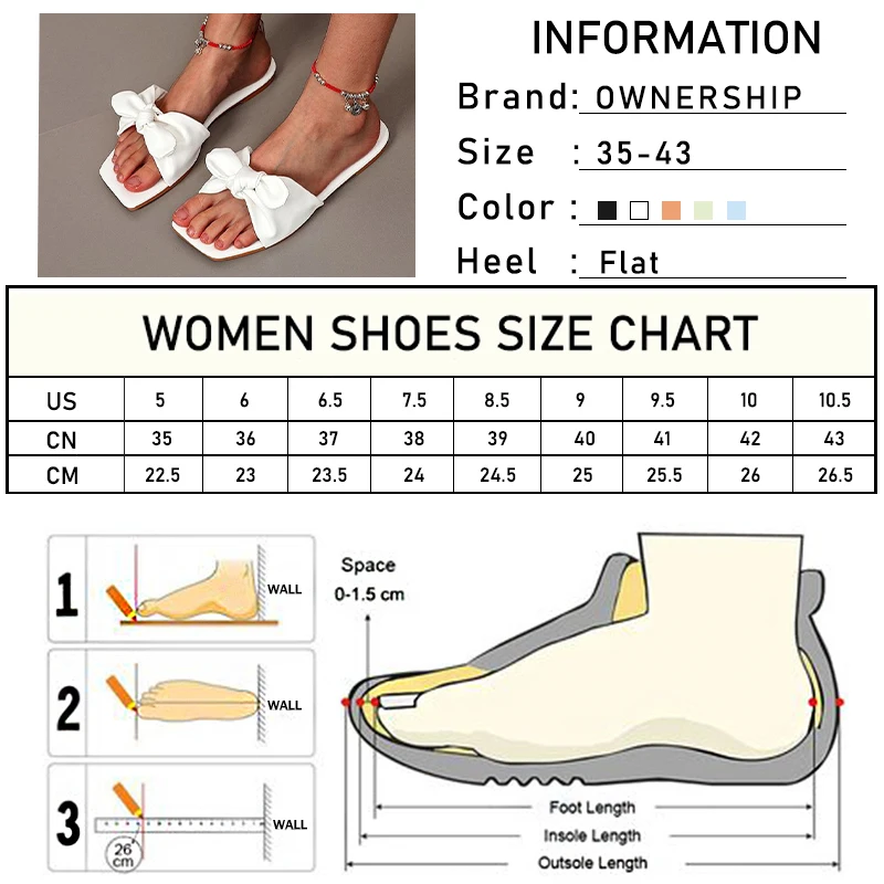 

Woman Bowtie Slippers Summer Women's 2021 Square Toe Slides Women Pu Leather Flats Ladies Fashion Footwear Female Beach Shoes