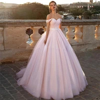 off shoulder ball gown pink wedding dresses 2021 sweetheart modest tulle court train lace up bridal gowns custom made vestidos