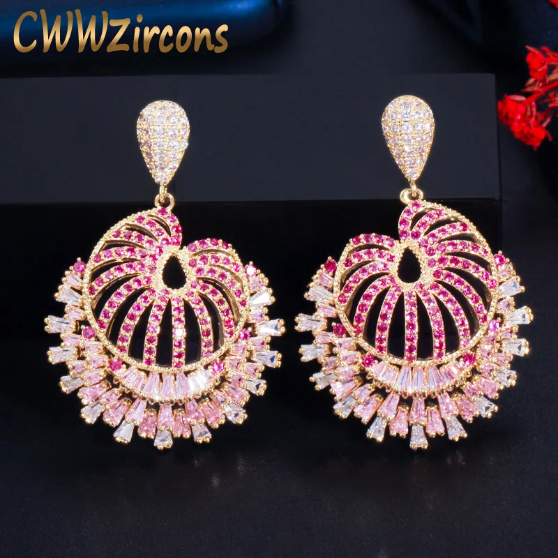

Cwwzircon розовые красные фианиты камень длинные капли большие серьги для женщин роскошный дизайн ювелирные изделия для ужина Вечеринки аксесс...