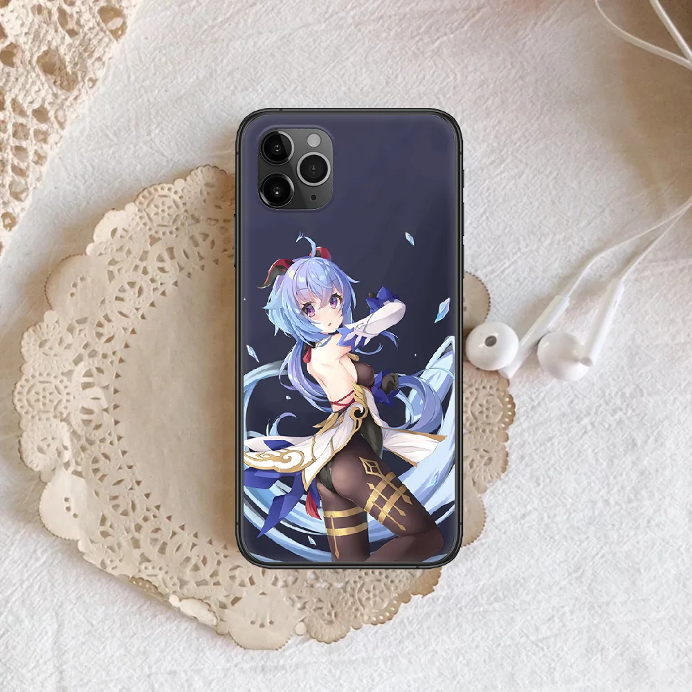 

genshin impact ganyu Phone Case Cover Hull For iphone 5 5s se 2020 6 6s 7 8 12 mini plus X XS XR 11 PRO MAX black Cell Silicone