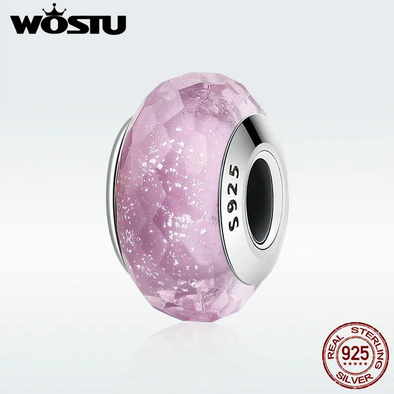 Горячая Распродажа реальные 925 пробы серебро Увлекательный розовый Murano Стекло