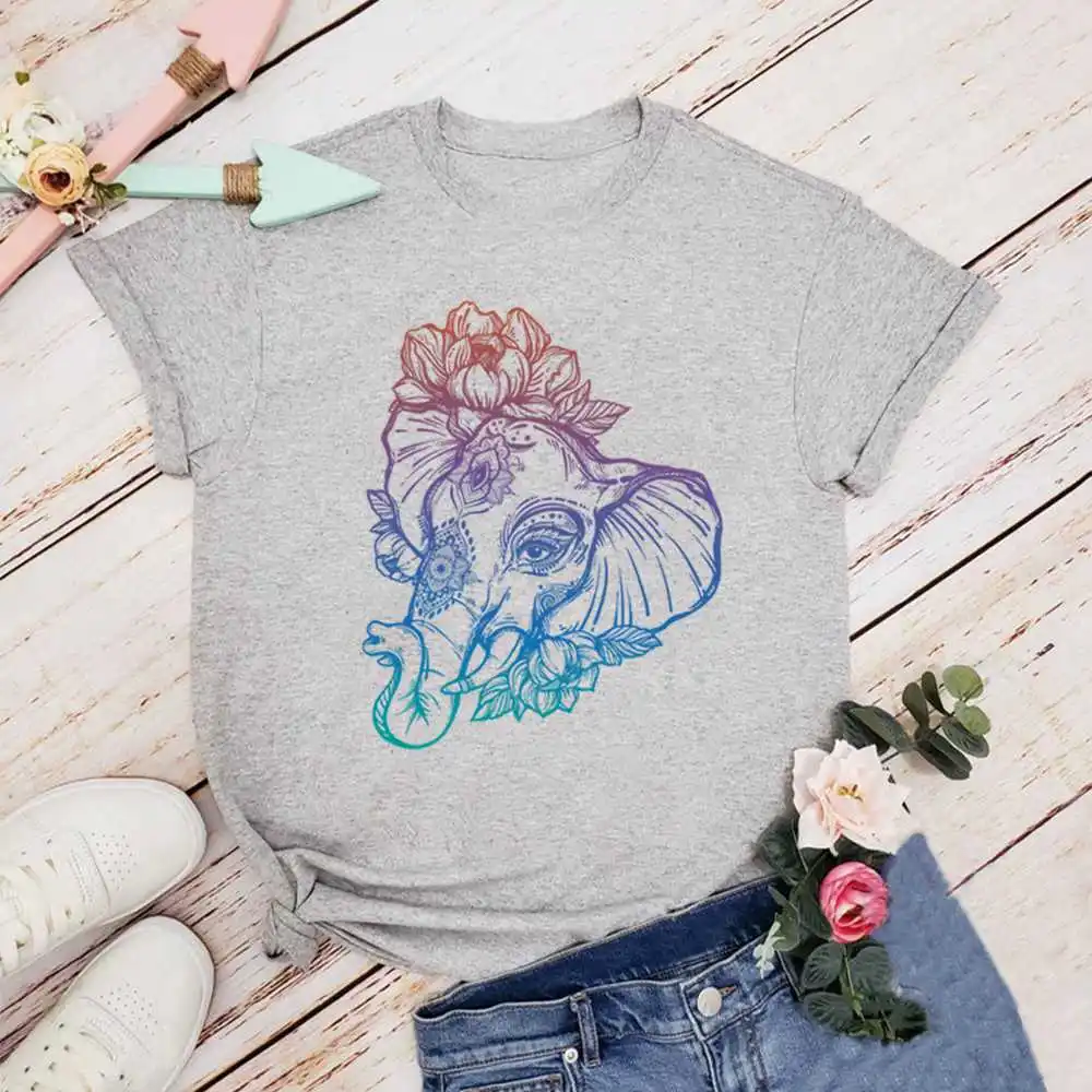 

Cccola Follower Elephant Printing T-shirts Women Summer Clothes Tops for Girls Vogue Woman Tshirts Graphic Round Neck Camisetas