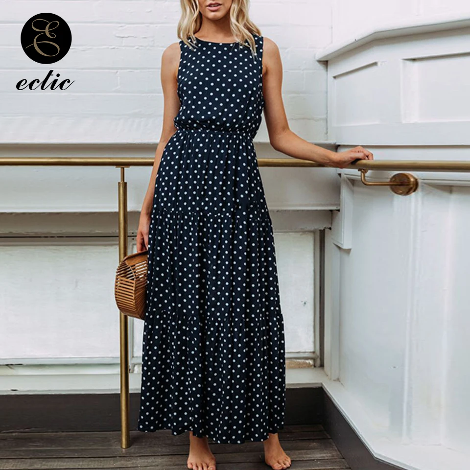 Женское длинное платье в горошек повседневное Макси-Платье с вырезом под горло