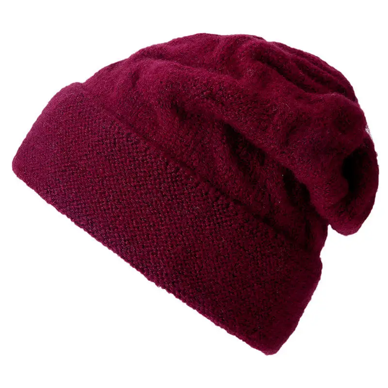 Wine Red Новинка; женская бини из кроличьей шерсти; зимние шапки для женщин; Повседневная вязаная шапка ярких цветов; модная Высококачественная Мягкая шерстяная шапка - Цвет: Wine Red