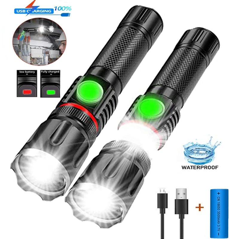

USB Charging High-end LED Flashlight Surrounding COB lamp + Tail Magnet design Support T6 L2 4 modes Zoom Torch LED Lamp