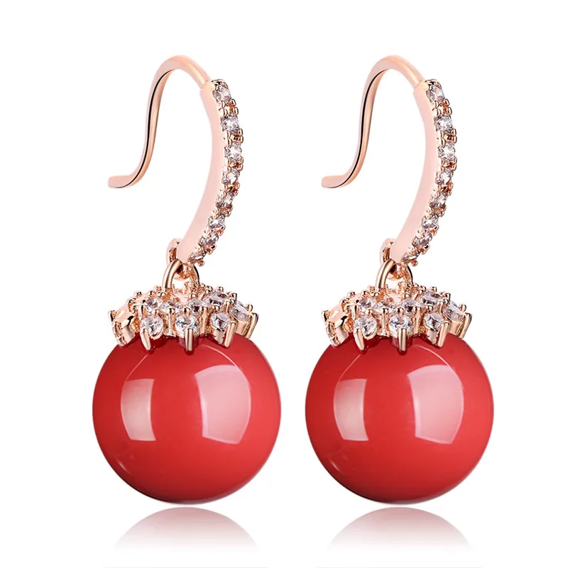 Сережки Красные Большие Коралл Серьги Крупные Шары Женские Свадебные Висячие