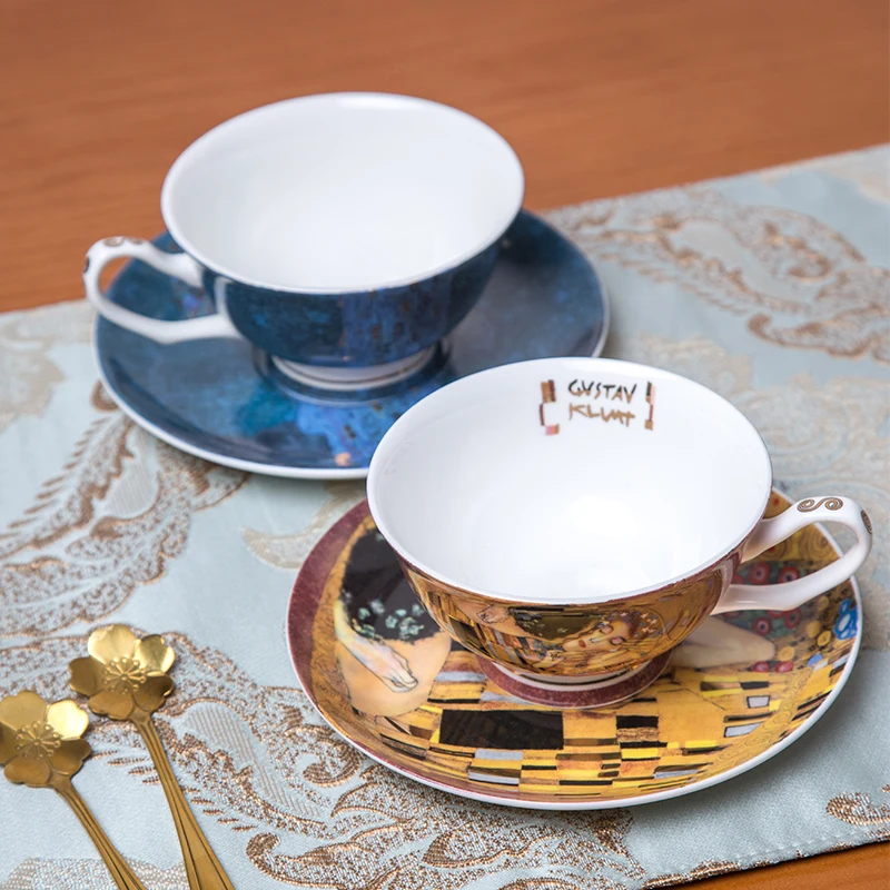 Набор из кофейной чашки и блюдца Klimt дизайн масляная живопись тонкого костяного