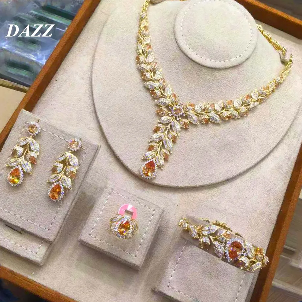 Dazz 4 шт. Роскошные кубические циркониевые цветочные ювелирные наборы Нигерия