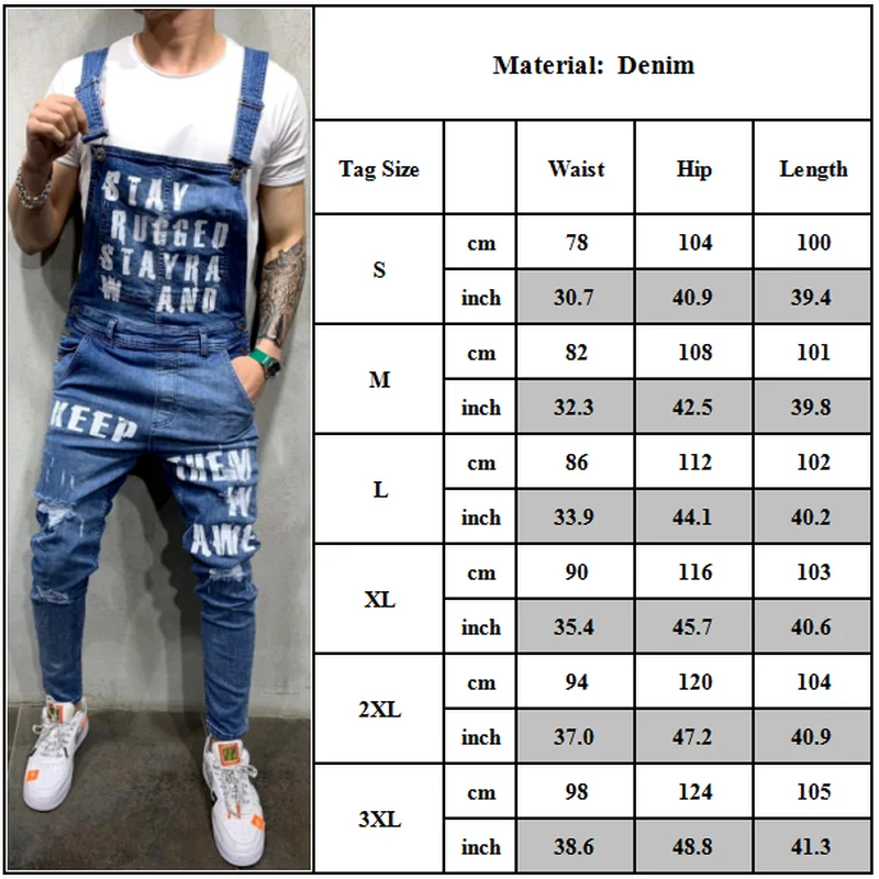

Fashion Men Distressed Denim Overalls Suspender Trousers Bib Pants Skinny Jean Jumpsuits New Style