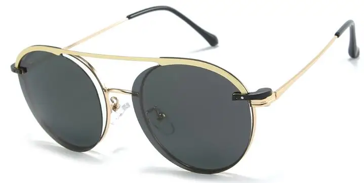 gold gray 2 в 1 Солнцезащитные очки женские мужские модные магнитные украшения адсорбционные поляризованные очки для вождения круглые прозрачные линзы с солнцезащитными очками UV400 - Цвет линз: gold gray