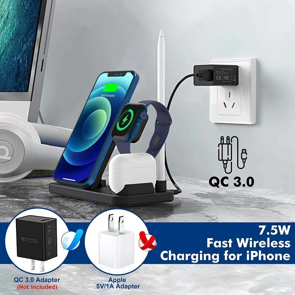3 in 1  Wireless Charger Fast Charging Holder For iPhone 13 12 Pro Max 11 Xs 8 Samsung For Apple Watch 7 6 Charger Airpods Pro