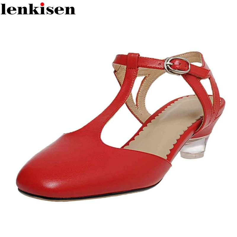 

Lenkisen gladiator handmade buckle straps high quality genuine leather square toe high strange heels young lady women pumps L4f1