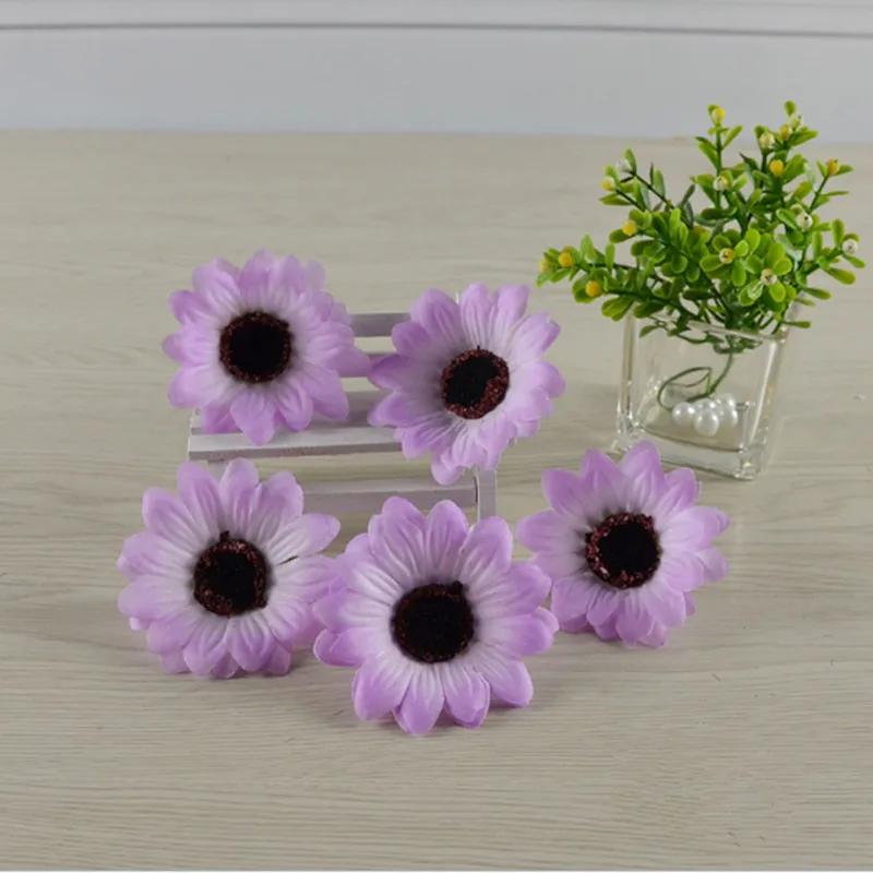 100 шт. 7 см шелковая ткань маргаритки Цветочные головки искусственные подсолнухи