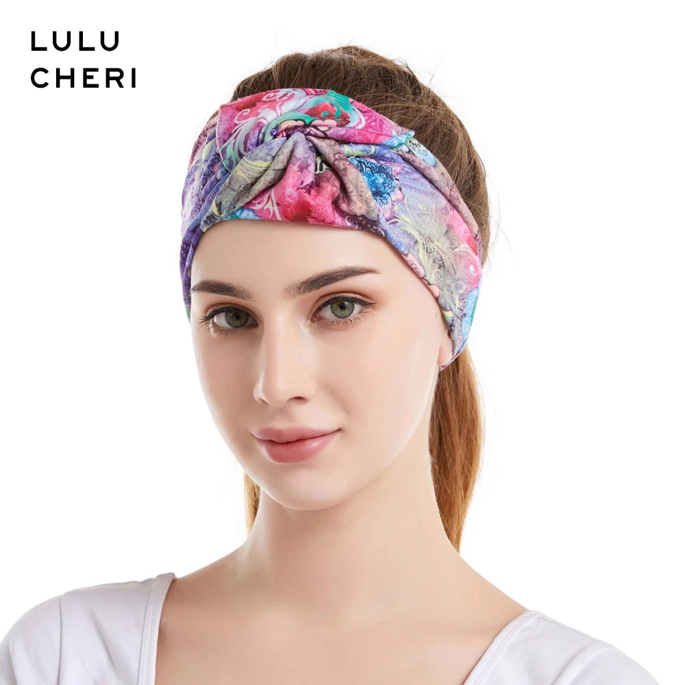 Женский широкий ободок для волос винтажный в ретро стиле с цветочным принтом и