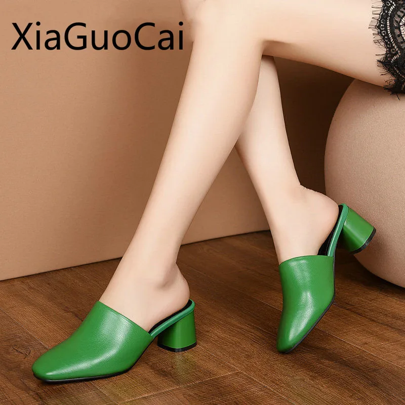 Женские летние шлепанцы на толстом каблуке резиновые сандалии квадратном