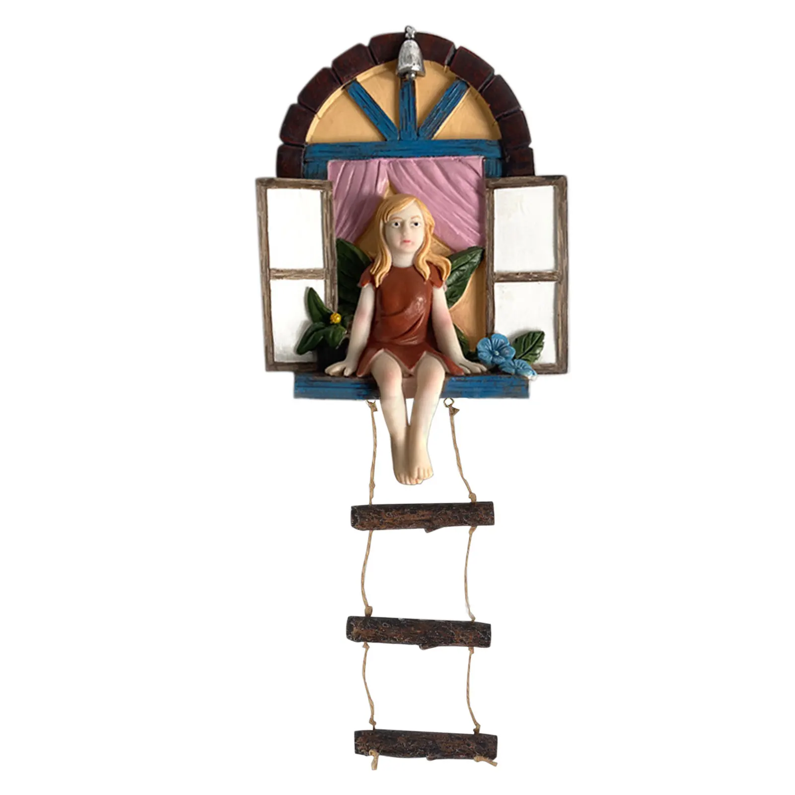 

New Garden Fairy Statue Ornament With Ladder Decor Resin Cartoon Hanging Decoration For Outdoor Elf Sitt On The Window Jardin
