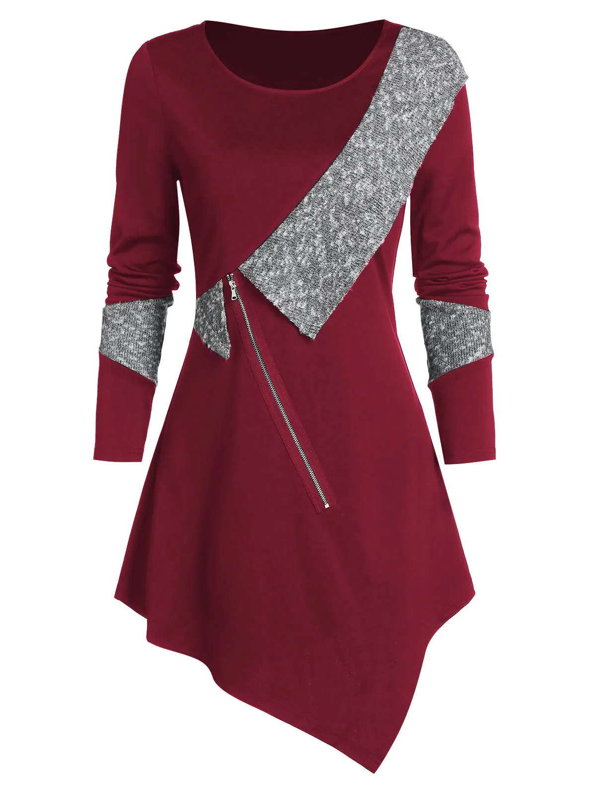 Женский Асимметричный свитер с контрастной отделкой и молнией спереди ROSEGAL