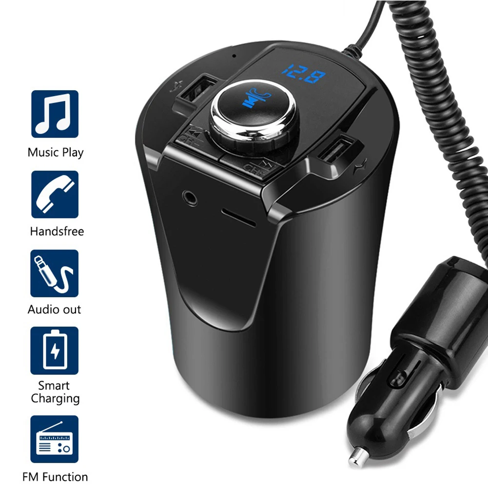 black 2 USB Автомобильное зарядное устройство адаптер прикуриватель автомобильный Bluetooth fm-передатчик музыкальный mp3-плеер Hands Free автомобильный комплект держатель чашки - Тип штекера: black