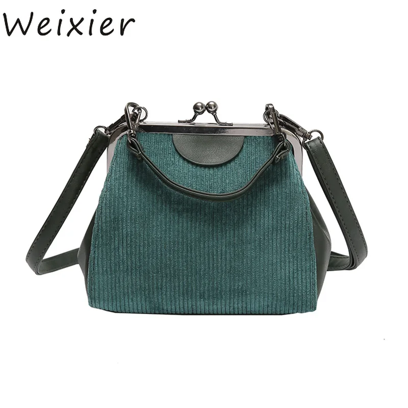 

WEIXIER Striped corduroy women messenger bags brand new retro Shell handbag small shoulder bag high quality tote small V3-90