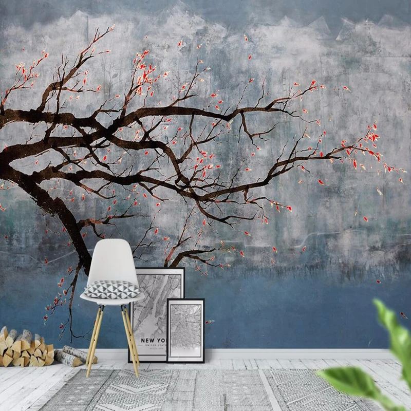 

Custom 3D Mural Wallpaper Modern Hand Painted Pastoral Oil Painting Plum Blossom Flower Branches Living Room TV Papel De Parede