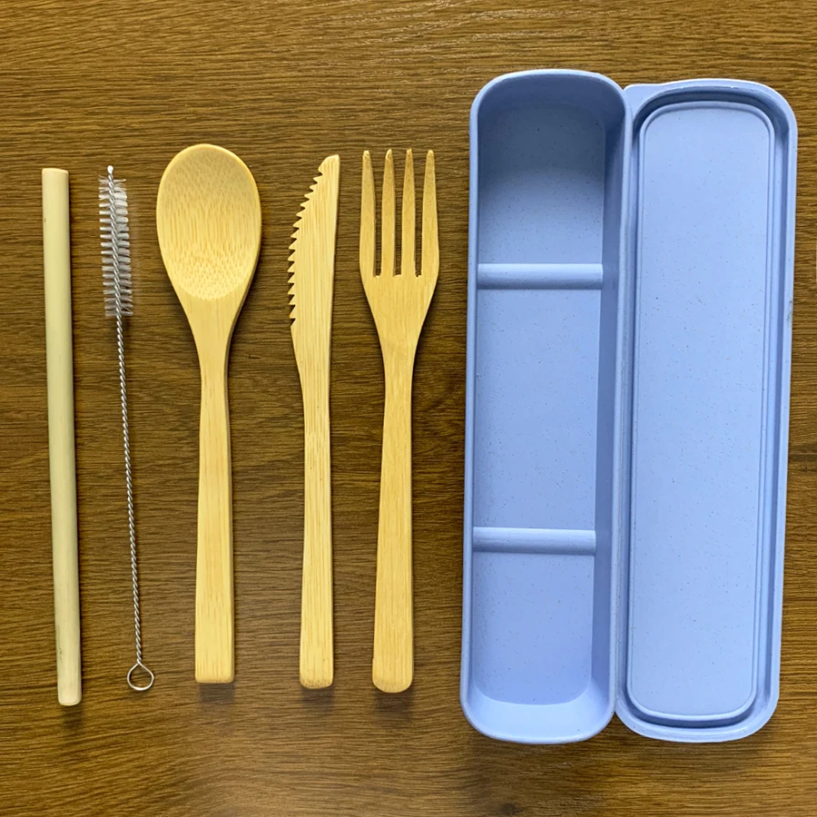 Набор деревянных столовых приборов из бамбуковой соломы 13/11/9/6 в упаковке набор