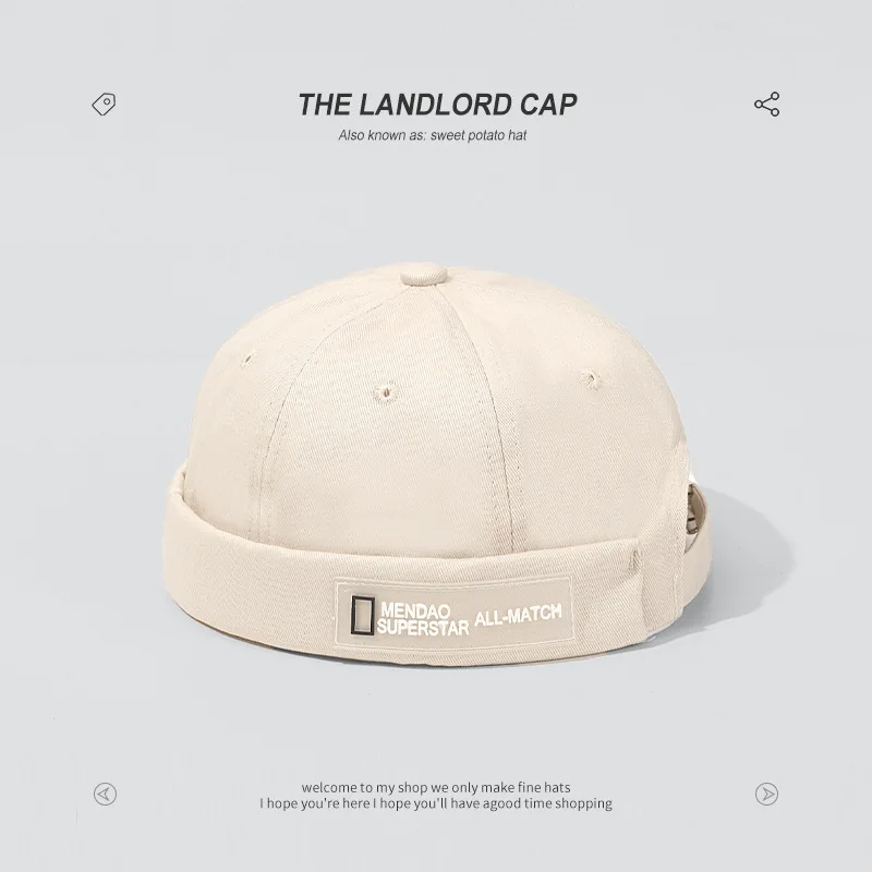 

Korean version of domed skullcap men's street trend versatile brimless landlord hat men and women's Retro solid letter hat