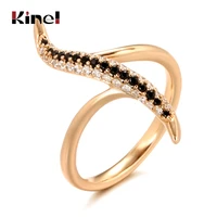 kinel hot 585 rose gold finger rings for women micro paved black natural zircon ring ethnic bride wedding jewelry 2021 new
