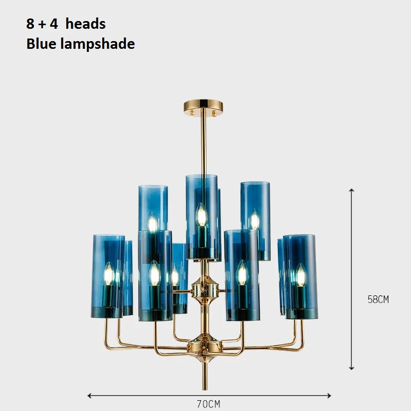 12 heads Blue glass LukLoy Новая Люстра из голубого стекла, спальня, Янтарная стеклянная лампа с абажуром, Роскошный кулон для гостиной, ресторана, лампа для украшения - Цвет абажура: 12 heads Blue glass