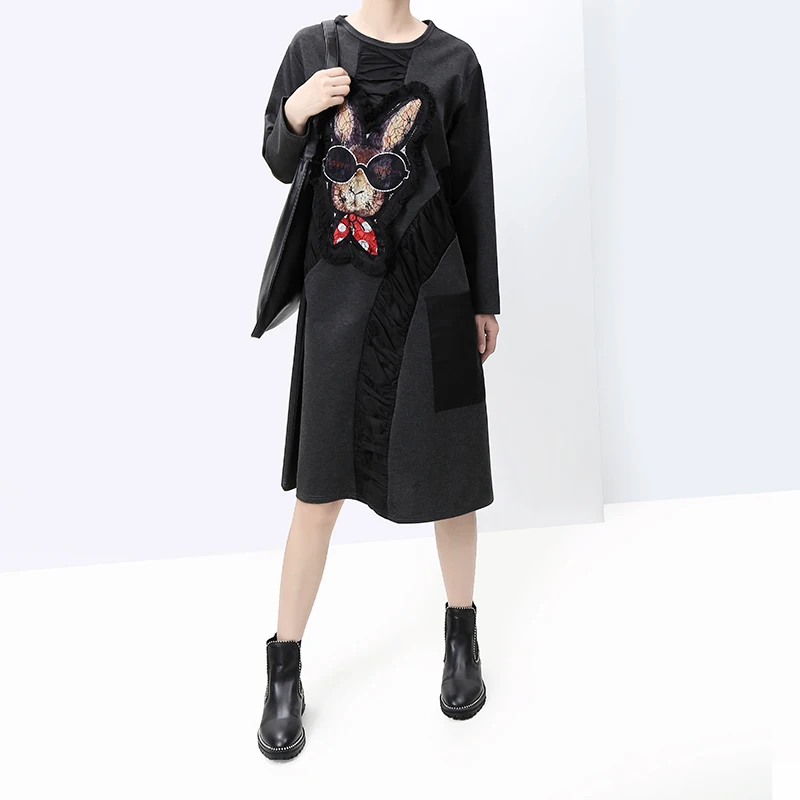 Новинка 2019 женское черное зимнее платье в японском стиле с длинным рукавом