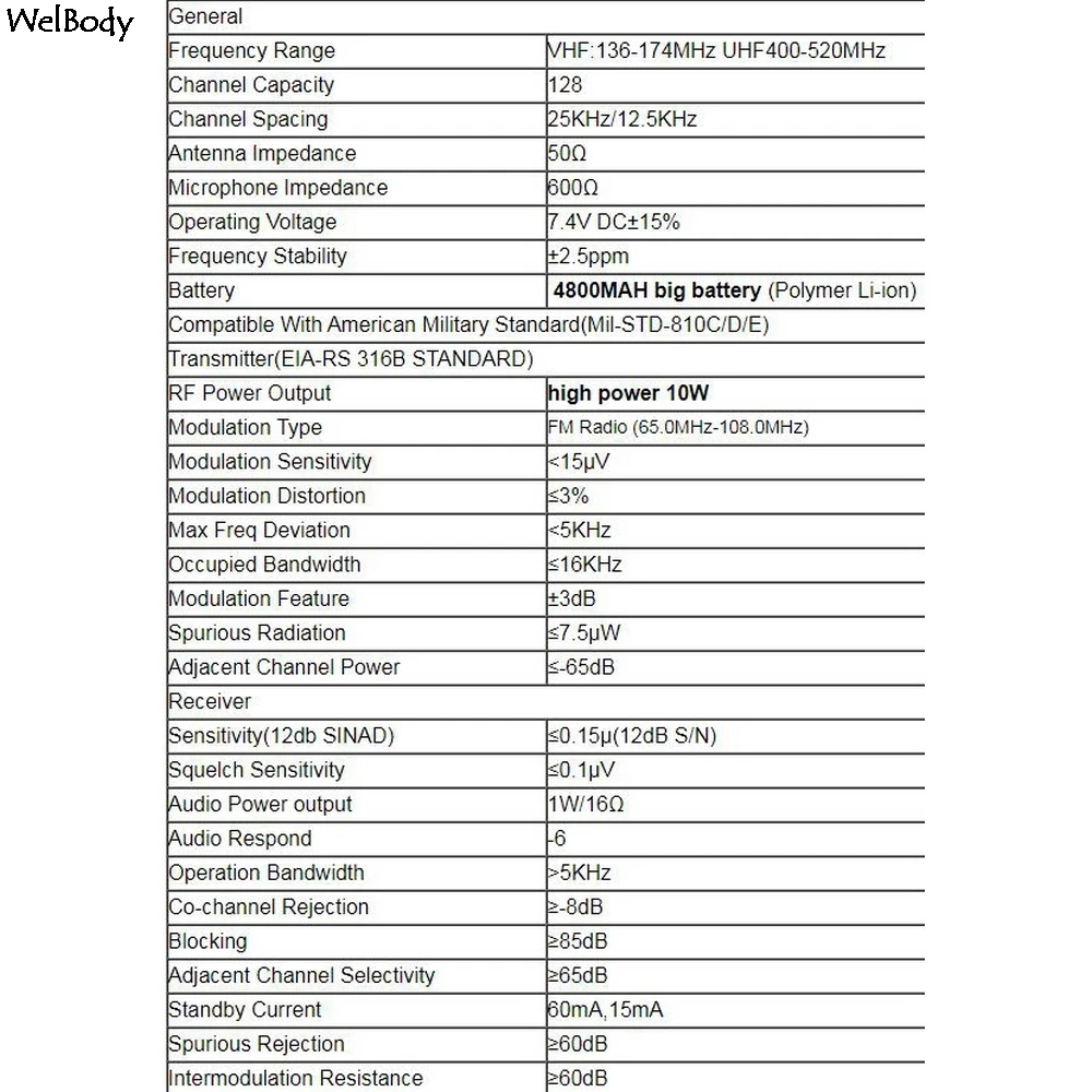 Портативная рация Baofeng BF-UV9R Plus Двухдиапазонная профессиональная двухсторонняя