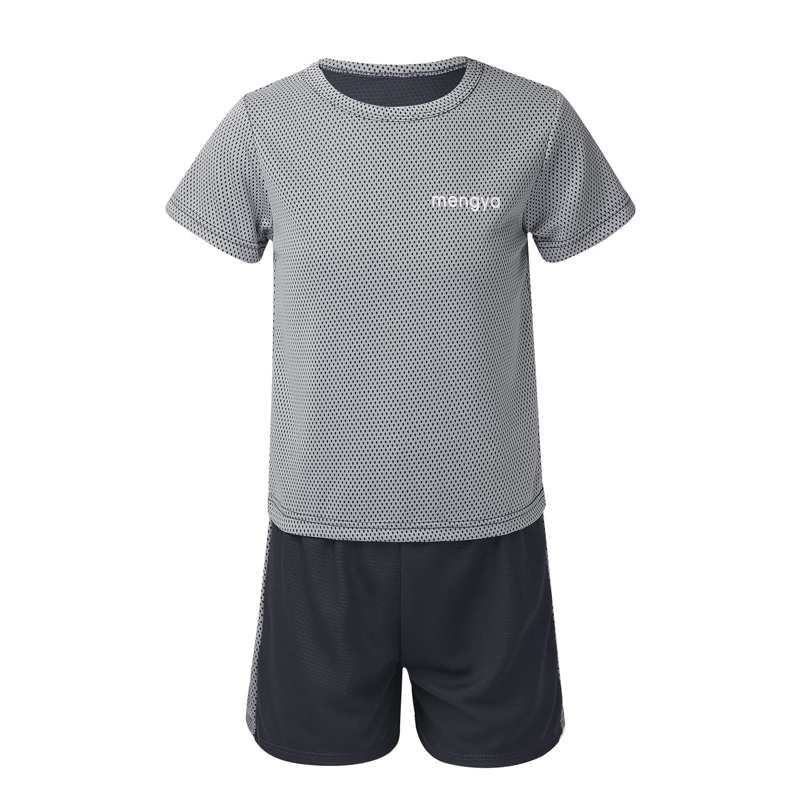 

Kids Girls Boys Running Exercise Casual Set Breathable Net Sport Suit Round Neck Short Sleeves T-shirt and Shorts Sportswear