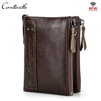cowhide leather double zipper mens wallets luxury brand rfid fuction short male coin purse for men card holders mini money bags