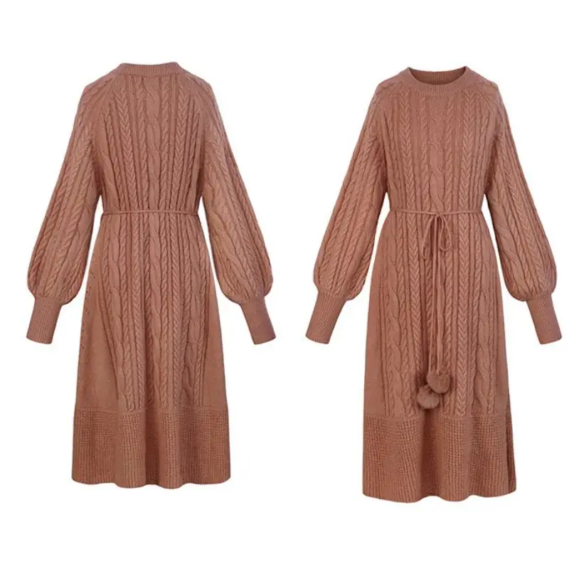 

Autumn Winter Knitted Sweater Dress Women Korean Style Long Knit Sweaters Dresses Robe Pull Femme 2020 New Arrival