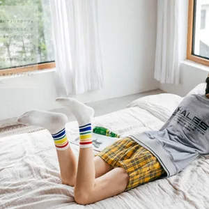 Носки женские в стиле Харадзюку, модные короткие радужные хлопковые хипстерские носки до щиколотки с мультяшным рисунком, белые