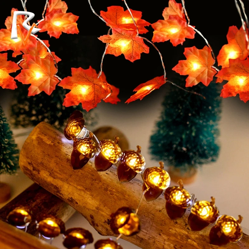 

2/3/4m Acorn Pinecone LED Waterproof String Lights Battery Powered with 8 Modes Remote Control Christmas Thanksgiving Decoration