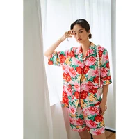 maison gabrielle 2021ss garden floral printed pajamas set loungewear sleepwear for women 2 pieces short sleeved pyjama femme