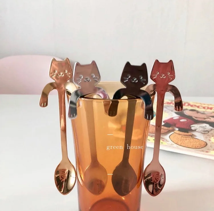 Подвесная кошачья десертная ложка из нержавеющей стали в Корейском стиле