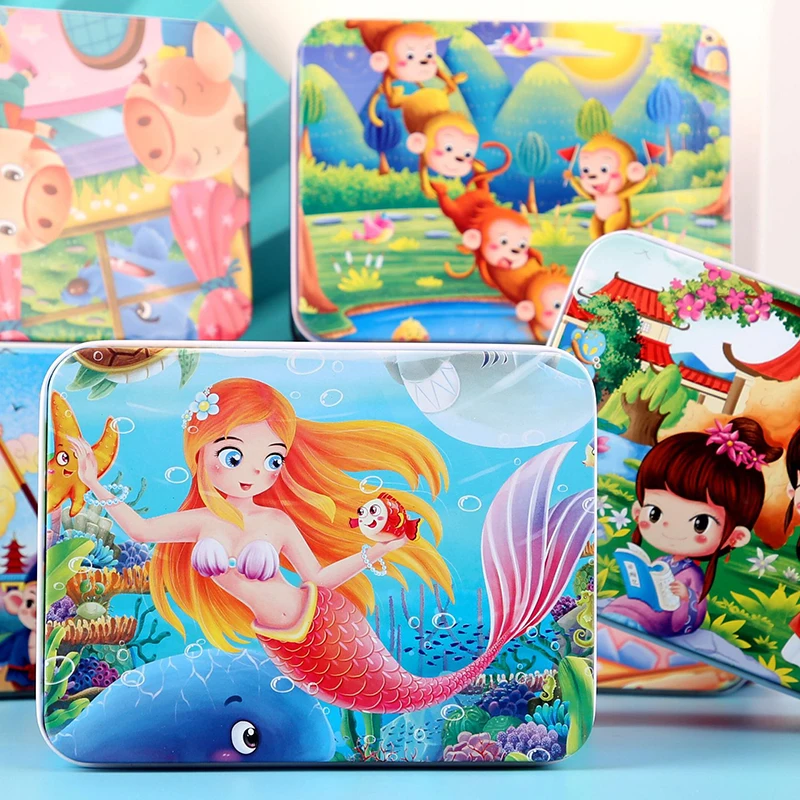 

New 60 Pieces Wooden Toys Puzzle Kids Toy Cartoon Animal Wood Jigsaw Puzzles Child Early Educational Learning Toys for Children