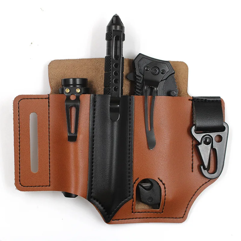 

Multitool Sheath for Belt Leather Sheath for Man EDC Pocket Organizer Tool Pouch with Pen Holder Key Fob Flashlight Pouch