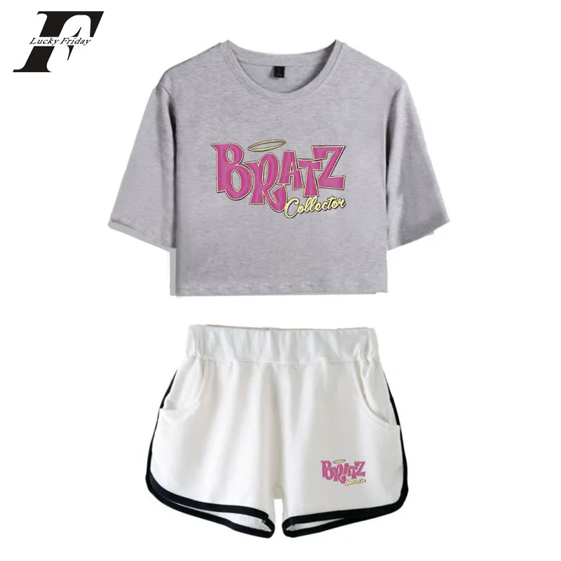 

Bratz Two Piece Set Shorts + T-shirt Harajuku Streetwear Hot Girl Sets Print Above Knee Mini Casual Beautiful Rock Angelz Women