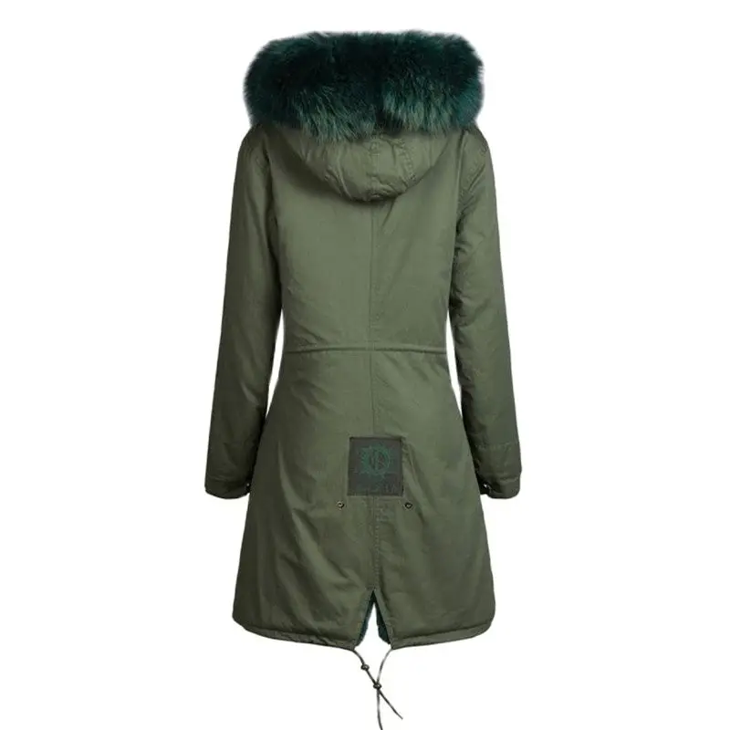 Женская зимняя меховая парка Mr темно-зеленая с подкладкой из лисьего меха