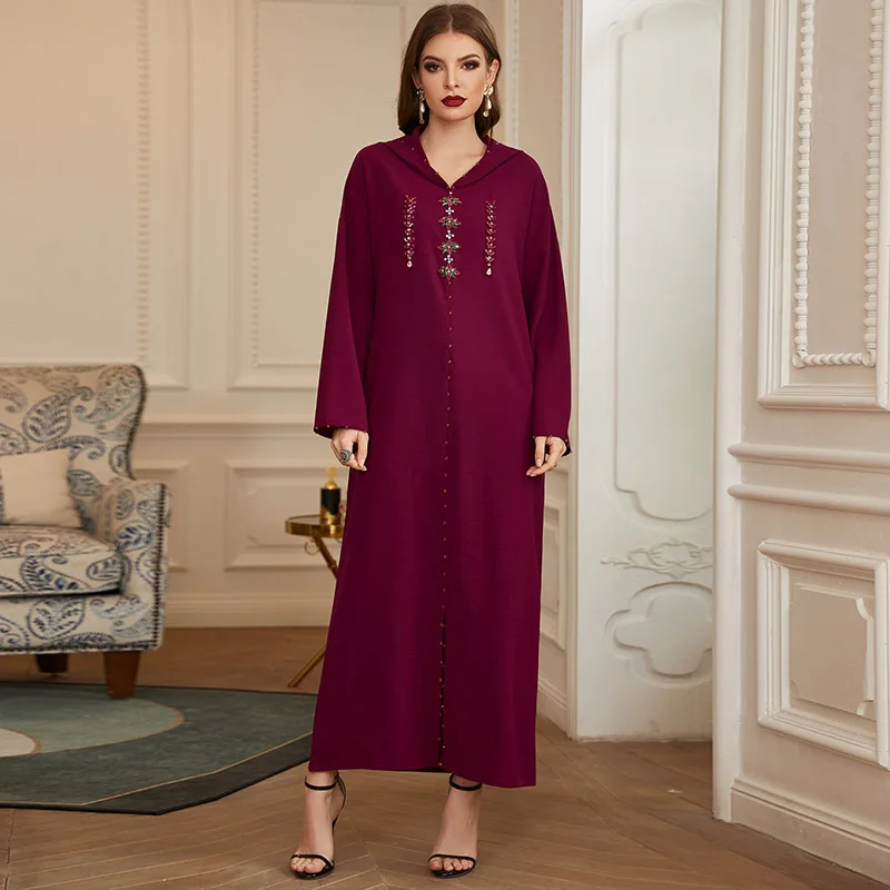 Новинка, мусульманское вечернее платье-абайя, Бордовое платье с бусинами, Марокканское платье-кафтан, женское модное элегантное платье Рам...