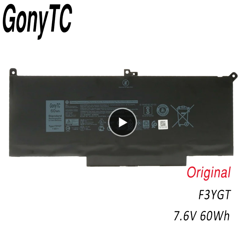 GONYTC Genuine F3YGT Laptop Battery For Dell Latitude 7390 7280 7480 7.6V 60wh